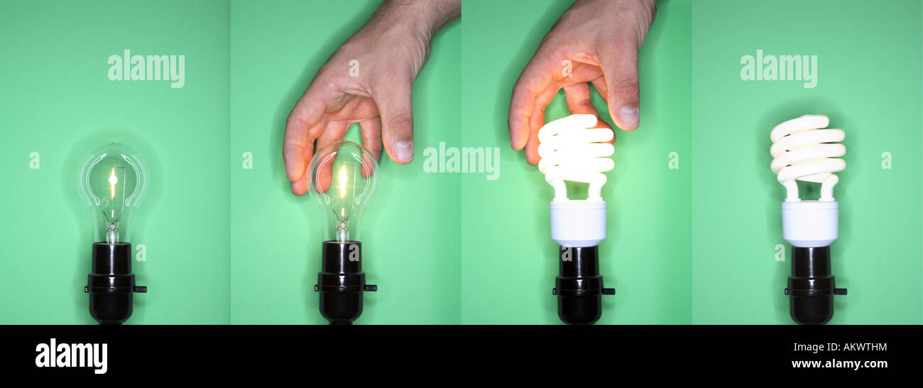 Sequenza di cambiare la lampadina di luce Foto Stock