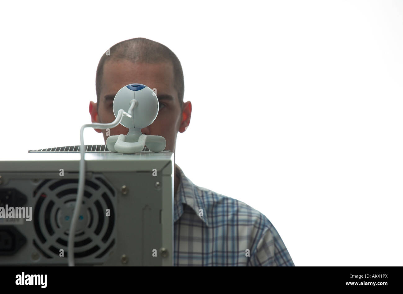 La webcam del computer per il social networking e la chat su Internet. Foto Stock