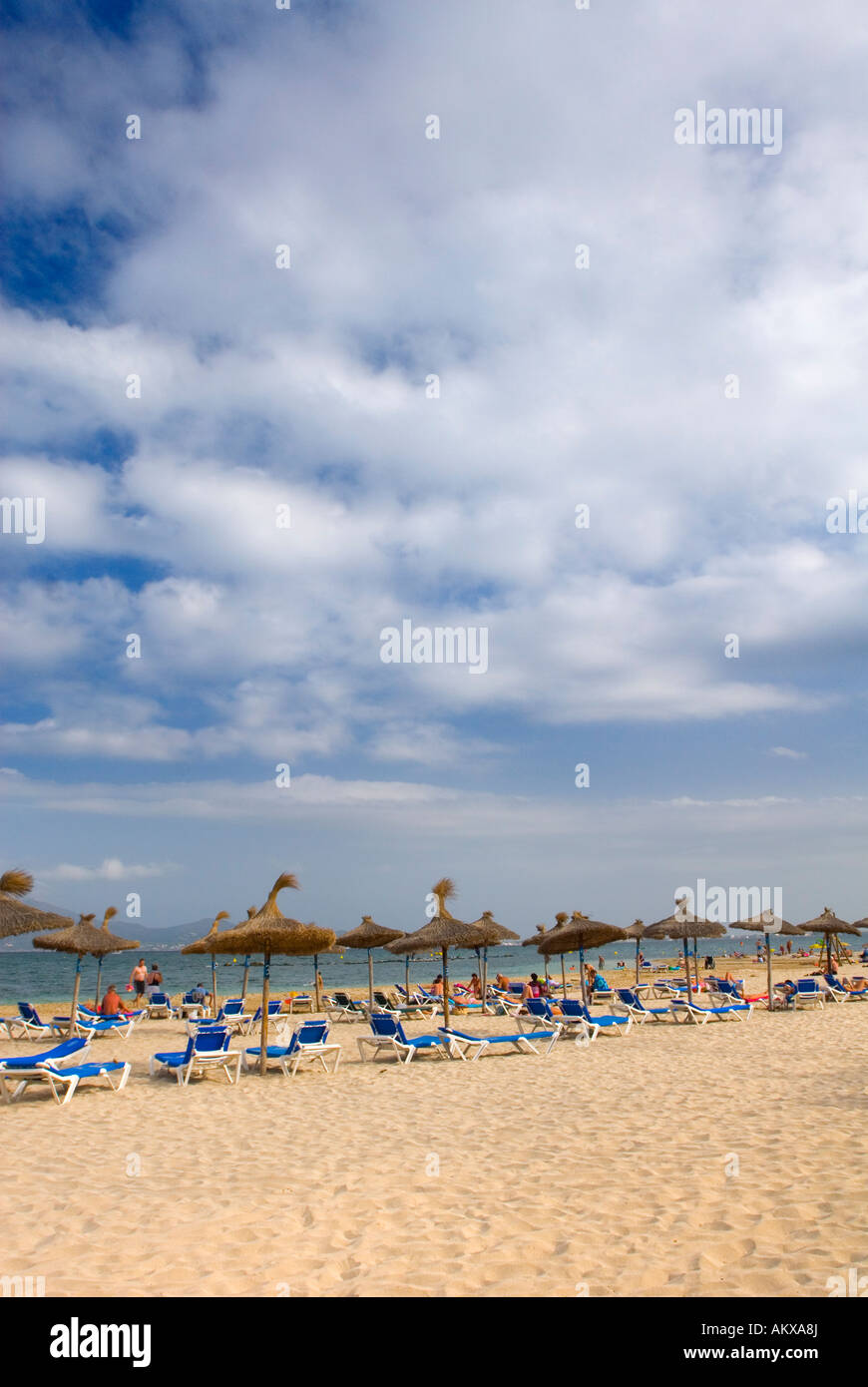 Beach, Port de Pollenca, Nothern Maiorca, Baleari, Spagna, Europa Foto Stock