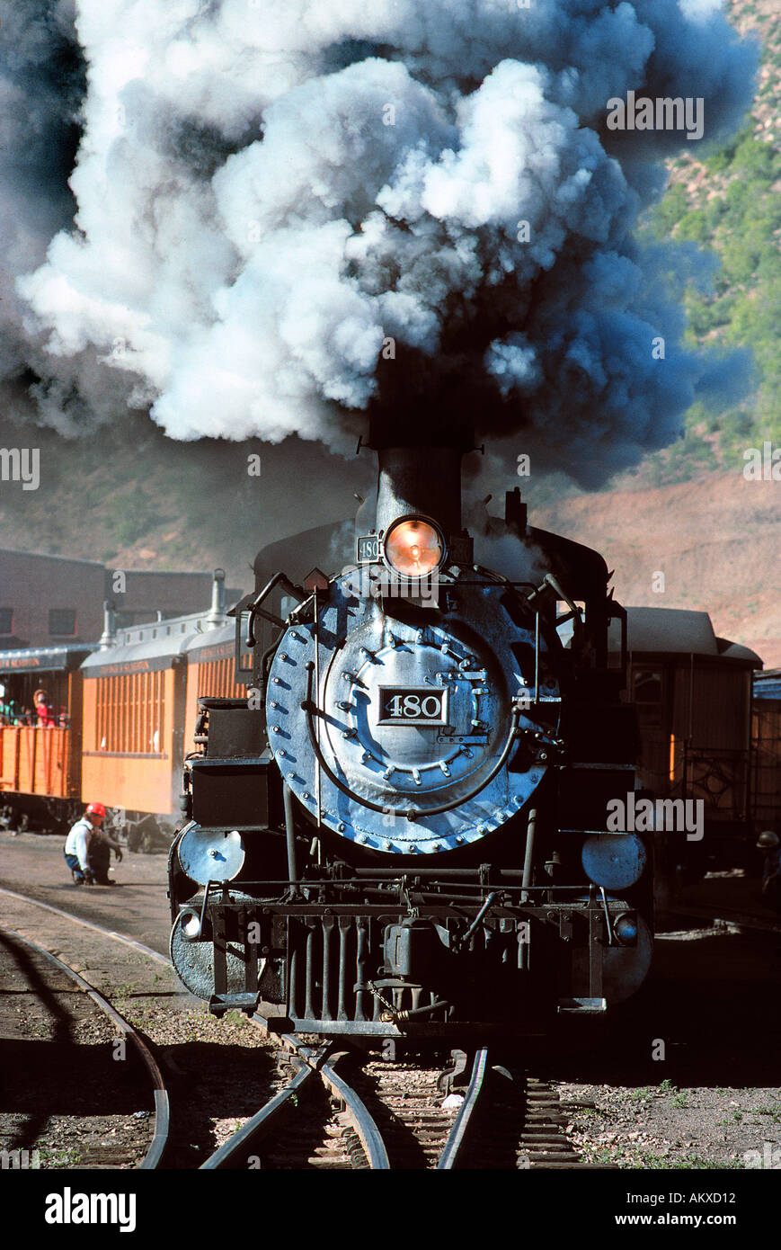 Motore a vapore sul Narrow Gauge Railroad a Durango Colorado USA Foto Stock