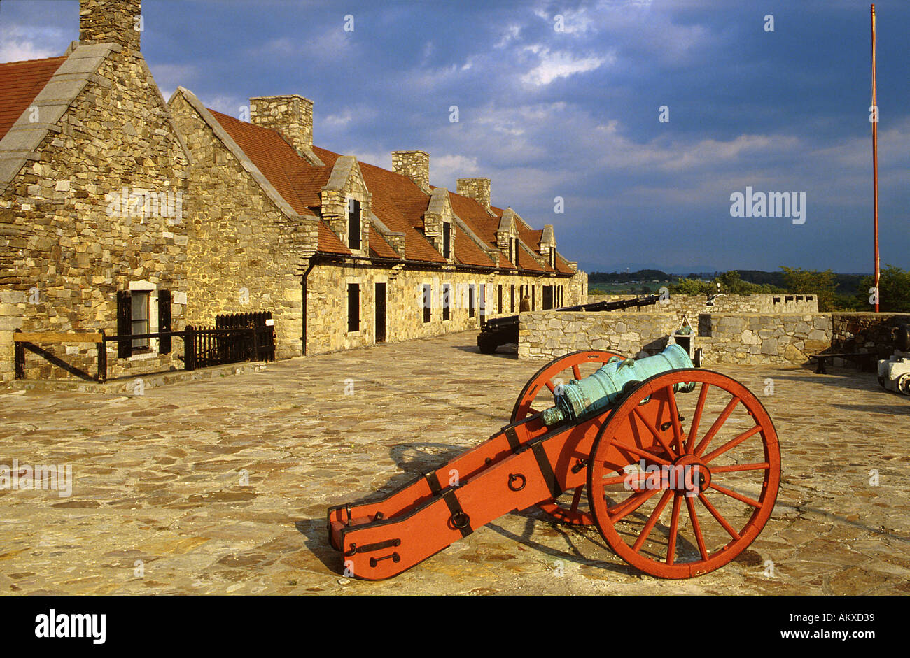 Fort Ticonderoga e polvere nera Cannon New York STATI UNITI D'AMERICA Foto Stock