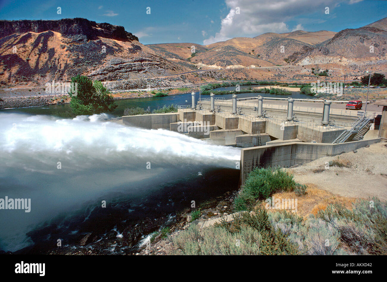 Lucky Peak diga idroelettrica sul fiume Boise Idaho USA Foto Stock