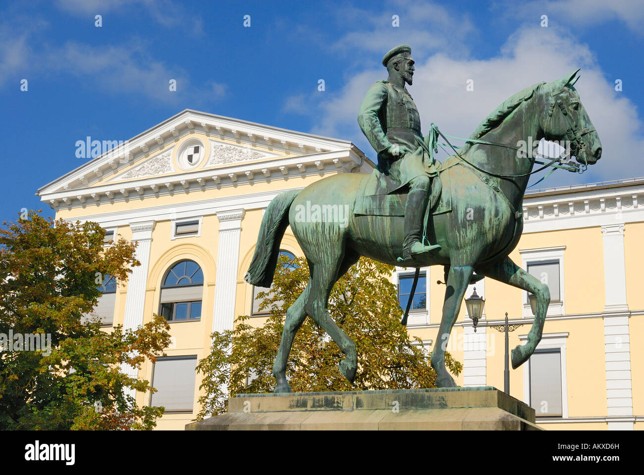 Per Sigmaringen - Statua equestre dal principe Leopoldo da hohenzollern - Baden-Wuerttemberg, Germania, Europa. Foto Stock