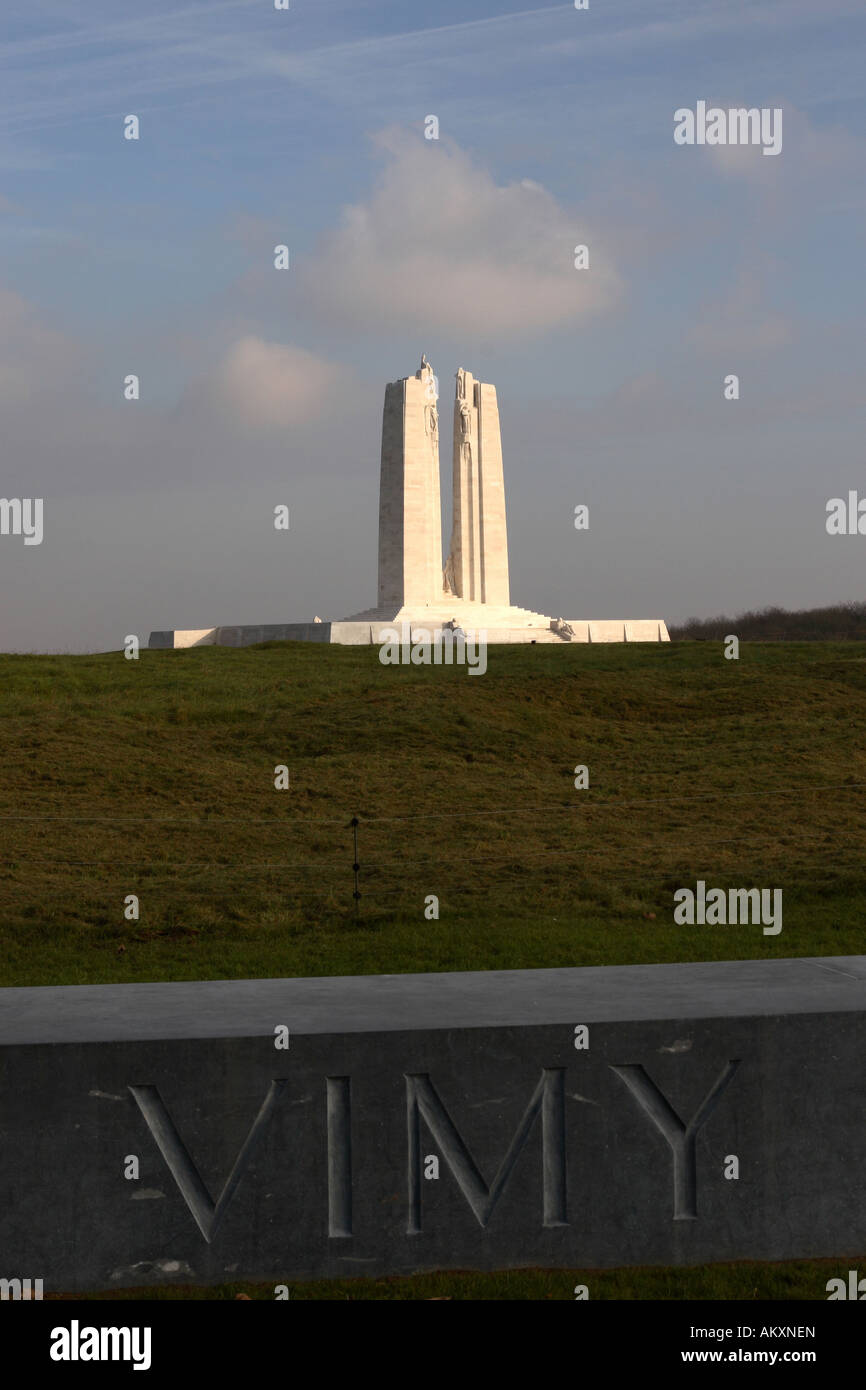 Il memoriale di guerra canadese morto a Vimy Ridge nel nord della Francia Foto Stock