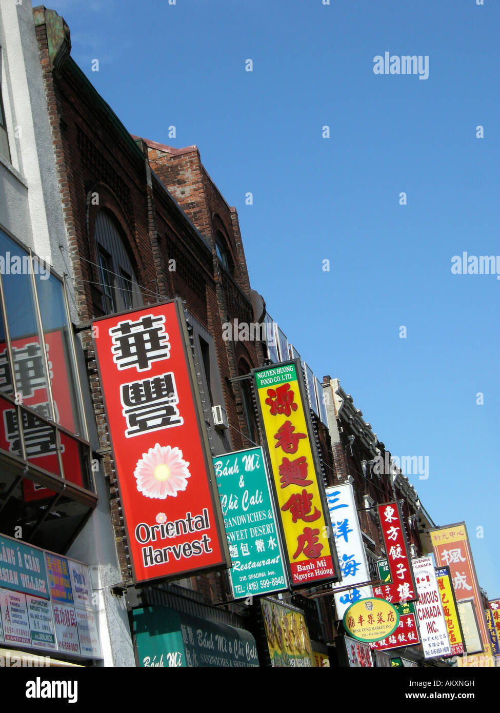 Matrice di segni di vendita al dettaglio a Chinatown. Foto Stock