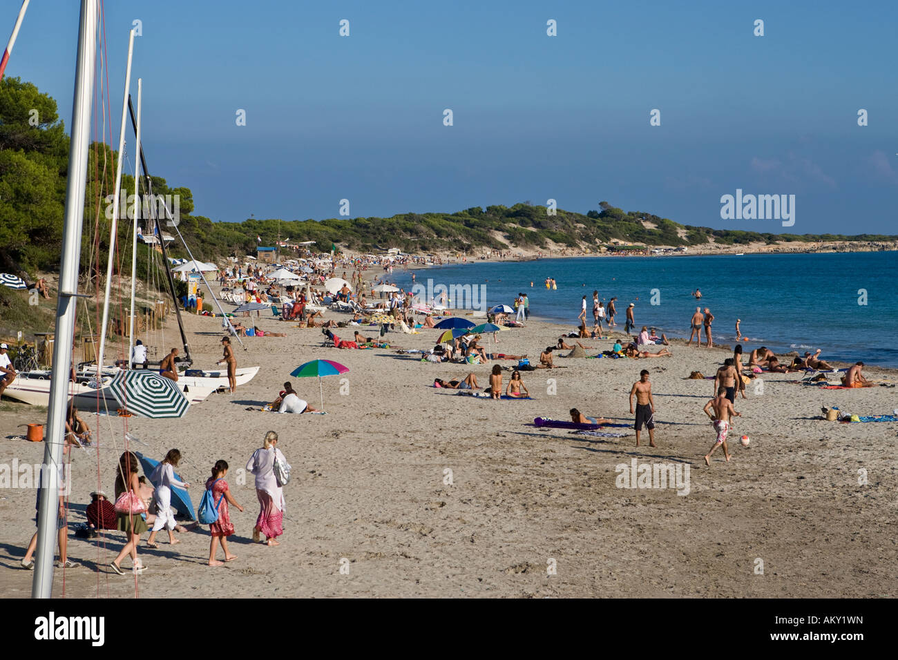 Las Salinas, famosa spiaggia del partito-scena, Ibiza, Baleares, Spagna Foto Stock