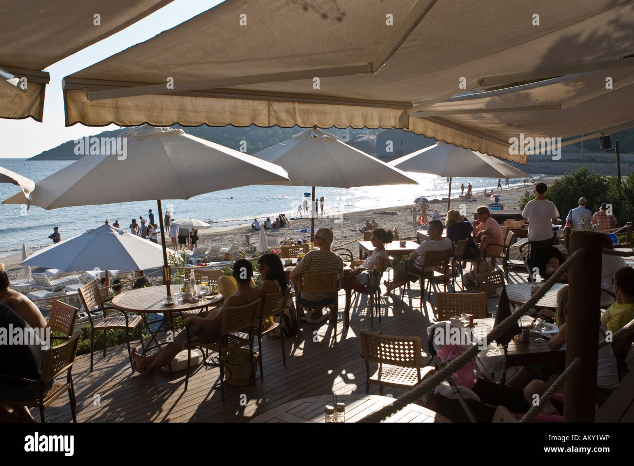 Las Salinas, famosa spiaggia del partito-scena, Ibiza, Baleares, Spagna Foto Stock