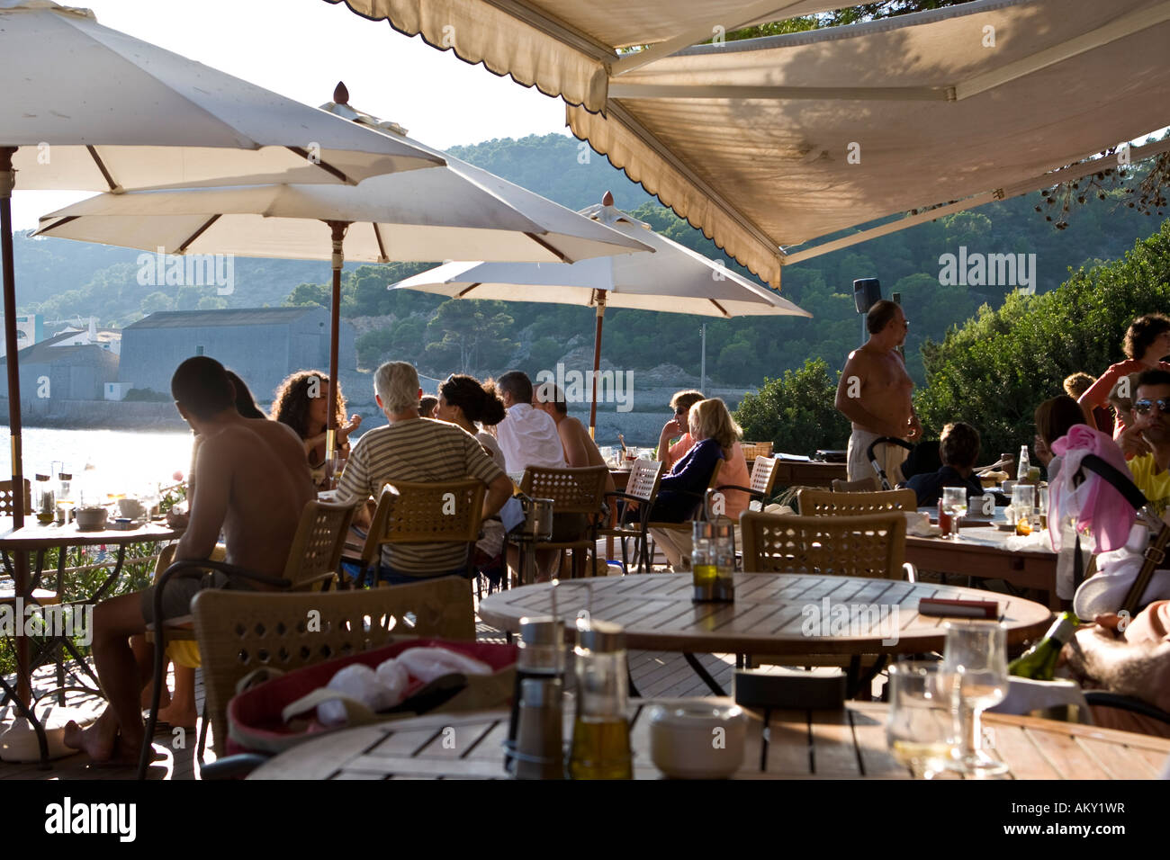 Las Salinas, famosa spiaggia del partito-scena, Ibiza, Baleares, Spagna Foto Stock