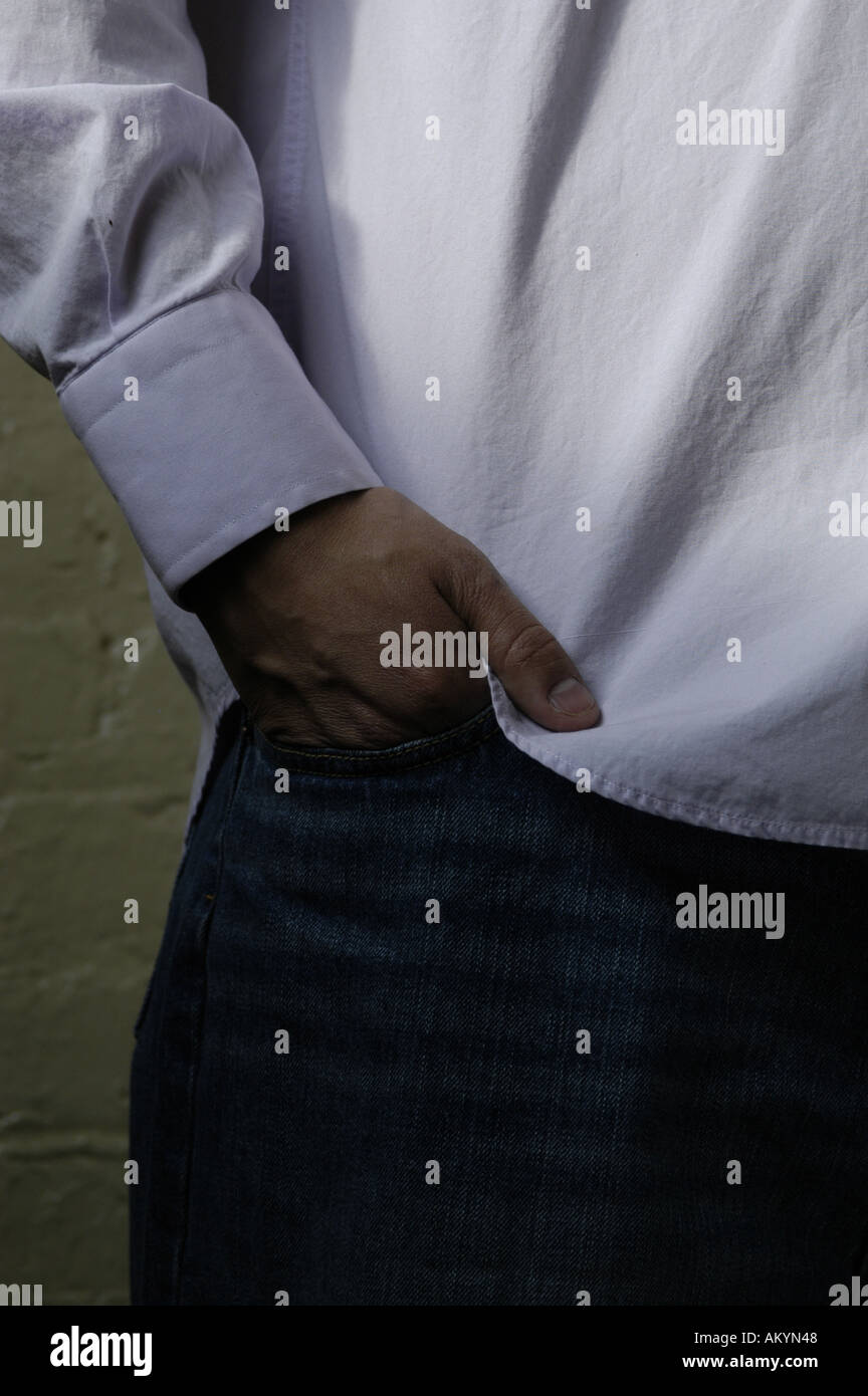 Tasca anca stretto alla cintura dei pantaloni pantaloni più sottile in sovrappeso Foto Stock