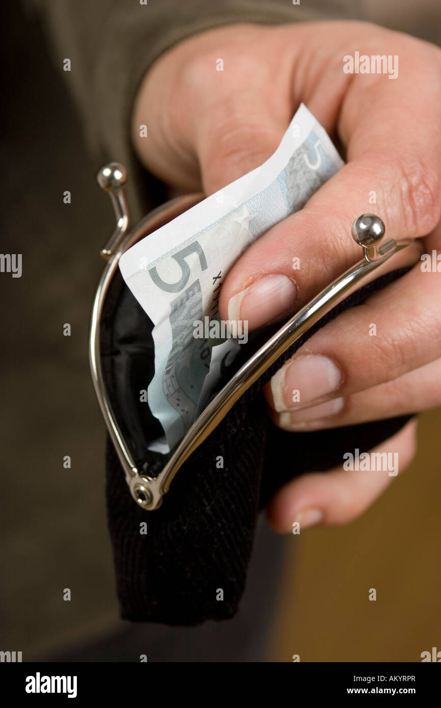 Il borsellino con la banconota Foto Stock