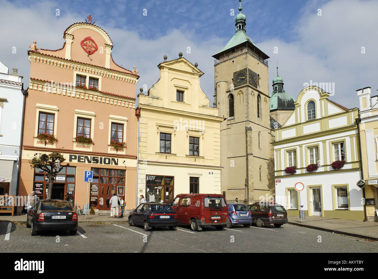 Marketsquare storico di Havlickuv Brod, Boemia del Sud, Repubblica Ceca Foto Stock