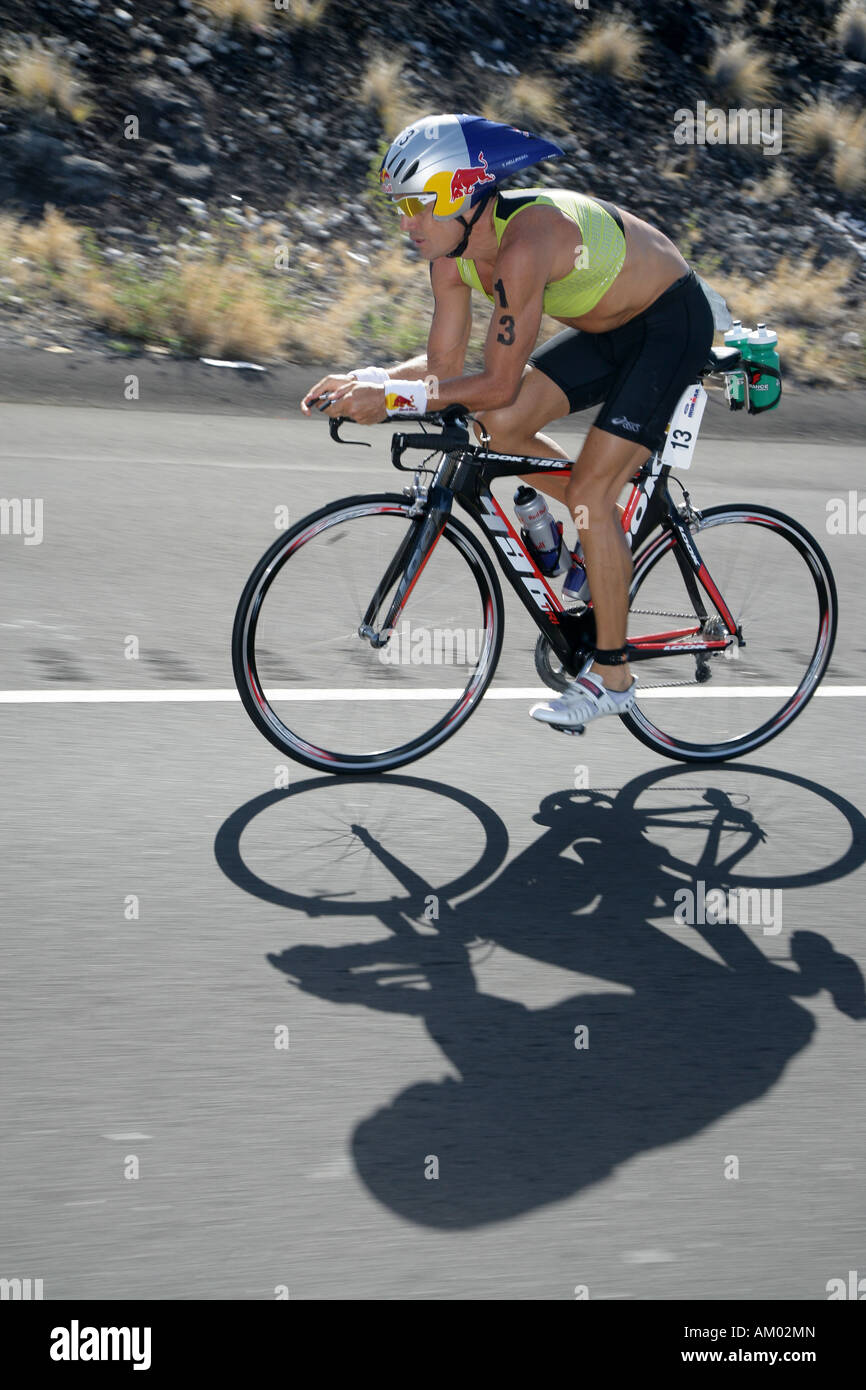 Triathlet Thomas Hellriegel (GER) , ex campione del mondo, durante l'Ironman World Championship in Kailua-Kona Hawaii USA Foto Stock