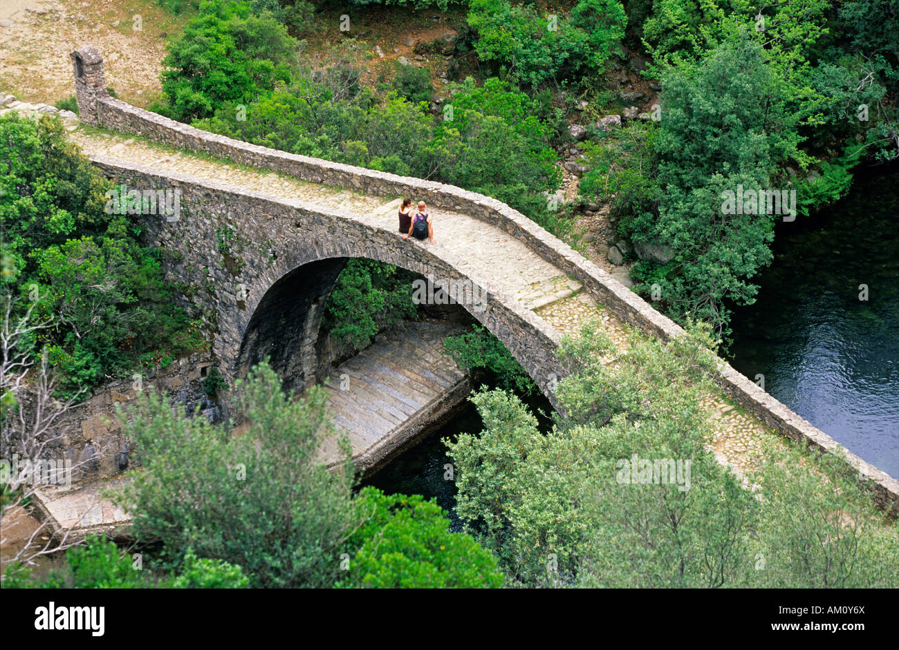 Francia, Corsica, Sud della Corsica, a est di Porto, Ota, Pianella ponte genovese Foto Stock