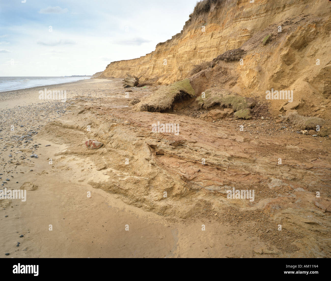 Spiaggia Covehithe dopo il recente approdo, Suffolk, Regno Unito Foto Stock