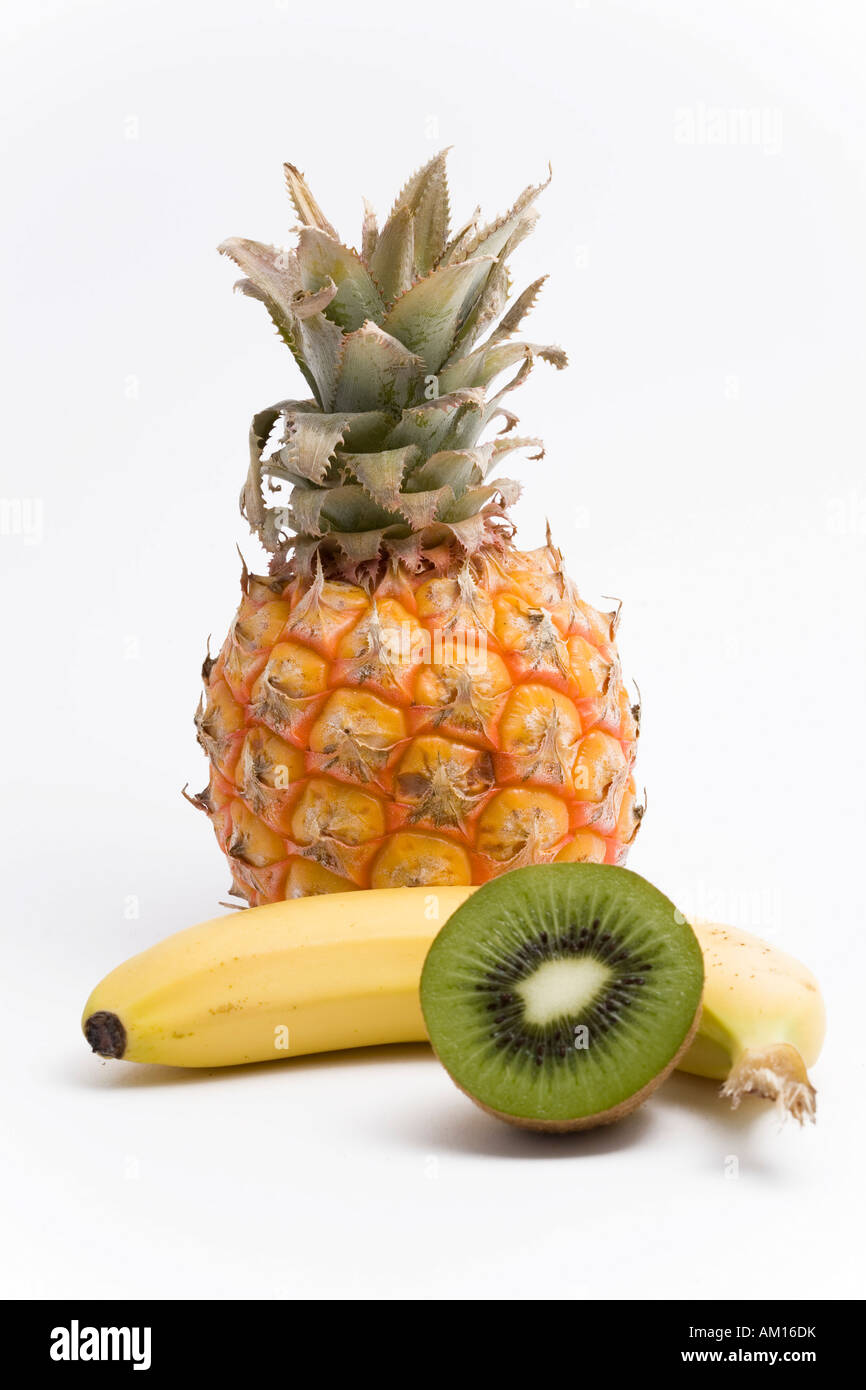 Ananas, banana e kiwi Foto Stock