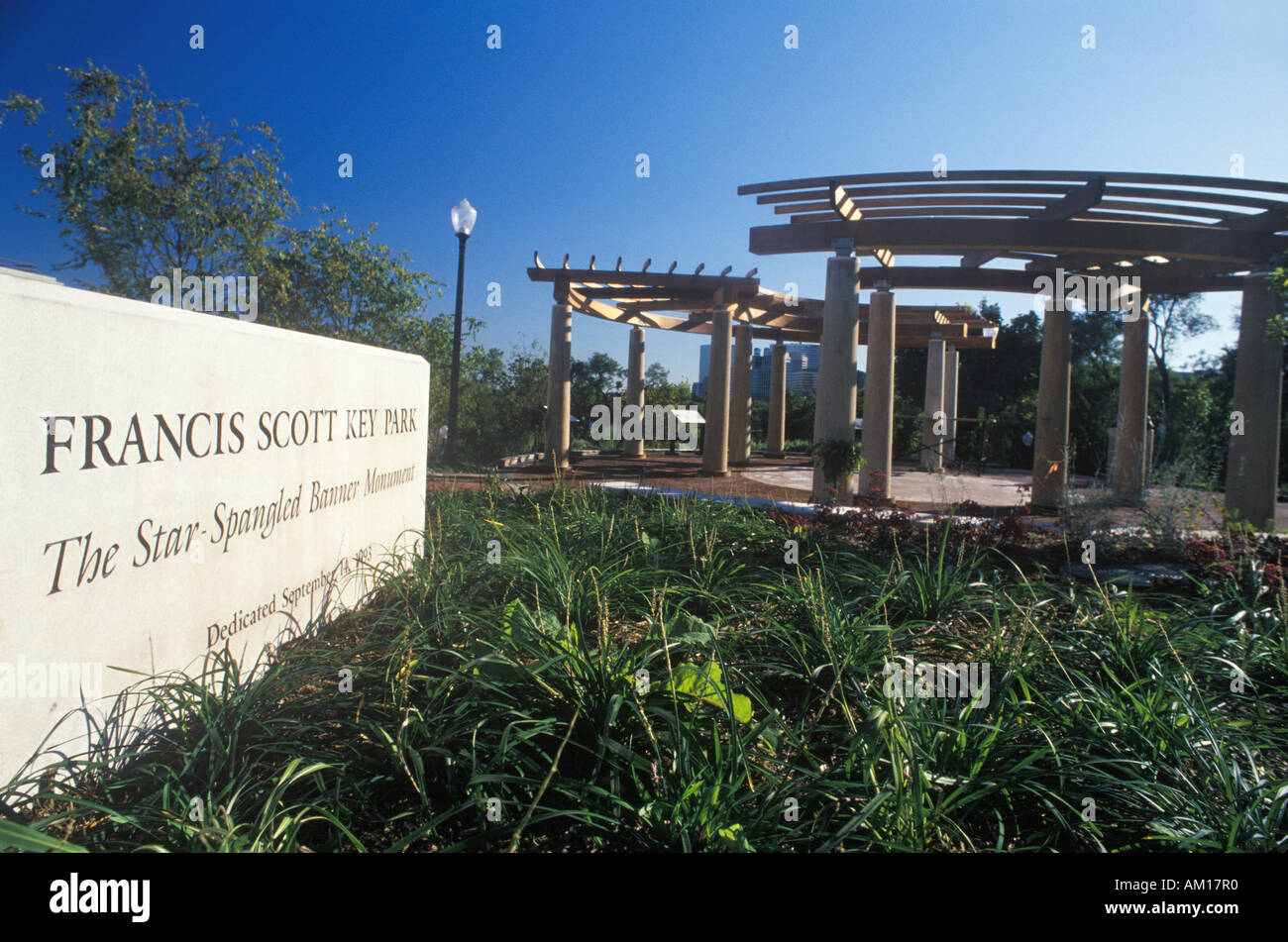 Monumento a Francis Scott Key autore della stella Lamas Banner Washington DC Foto Stock