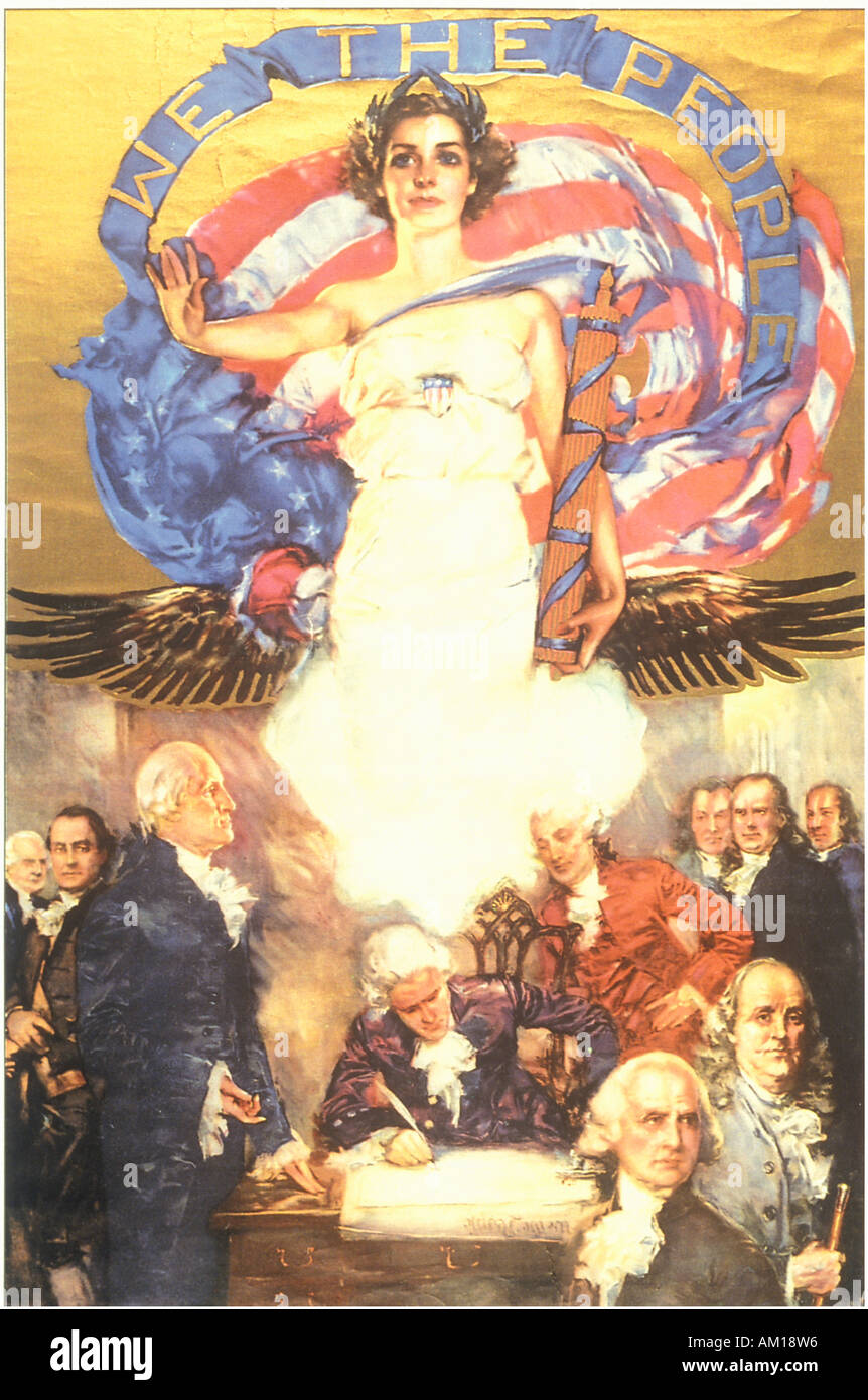 Murale dell'Angelo della libertà che si affaccia alla firma della Costituzione degli Stati Uniti e noi il popolo Foto Stock