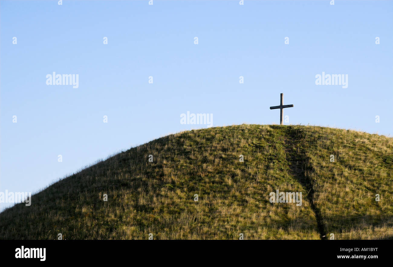 Erba-collina coperta con legno-croce nel Hegau/district Konstanz/Baden-Wuerttemberg/Germania Foto Stock