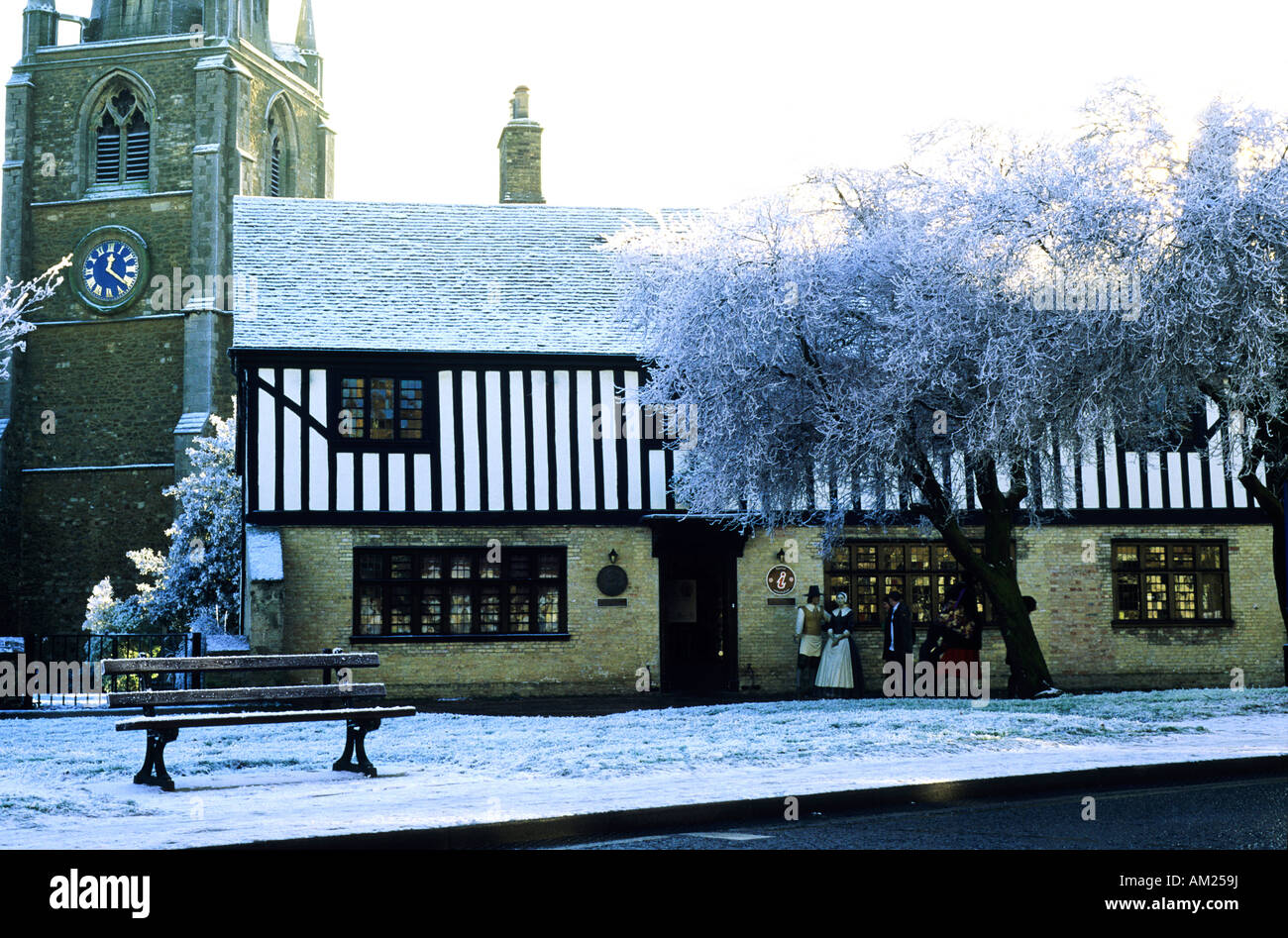 Ely Cambridgeshire Oliver Cromwell s House snow Foto Stock