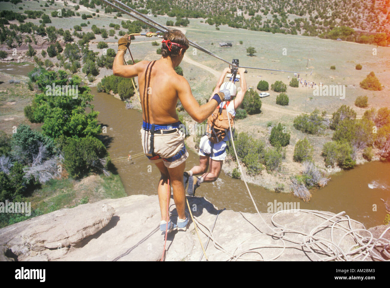 Superare la paura prendendo un salto di fede nella Santa Fe New Mexico Foto Stock