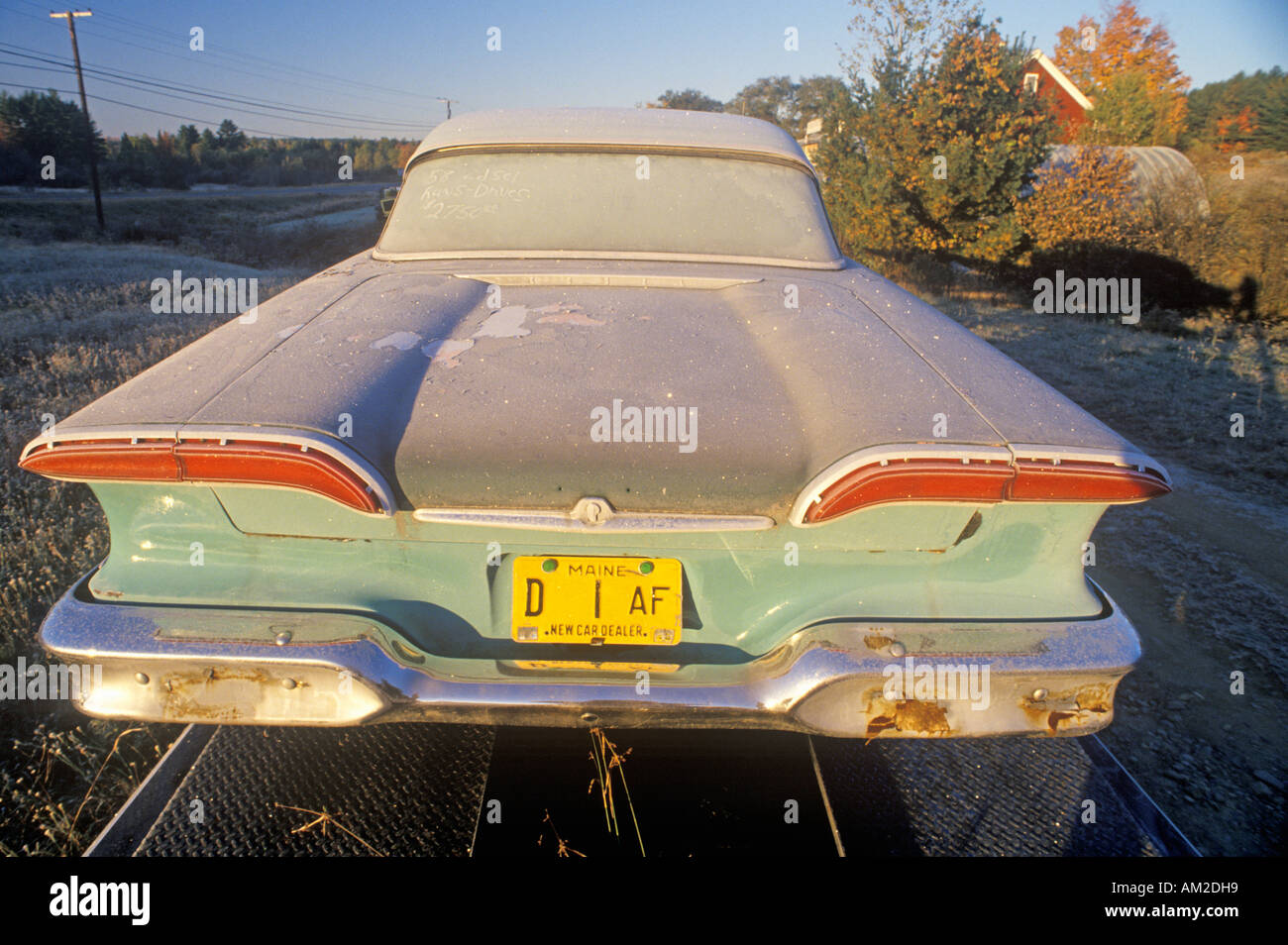 Un Edsel con gelo su di esso nel Maine durante l'autunno Foto Stock