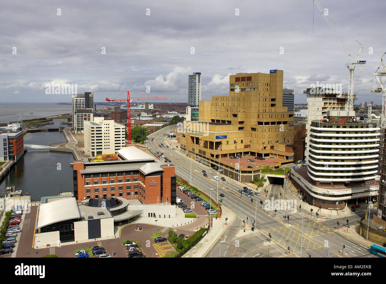 Lavori di costruzione in Liverpool 2005 vicino al lungomare Foto Stock