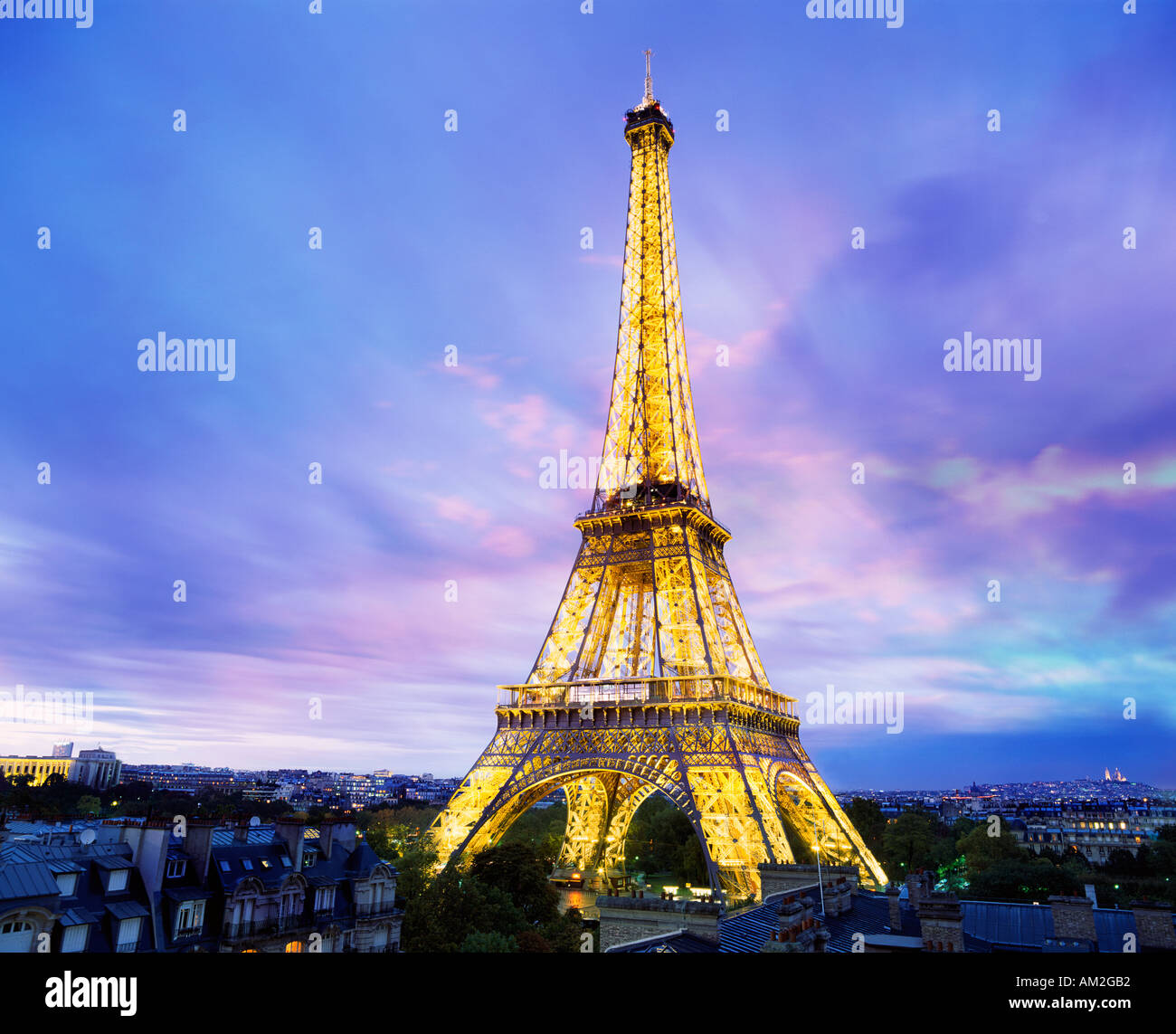Francia Parigi Torre Eiffel Illuminata Che Domina Lo Skyline Della Citta Foto Stock Alamy