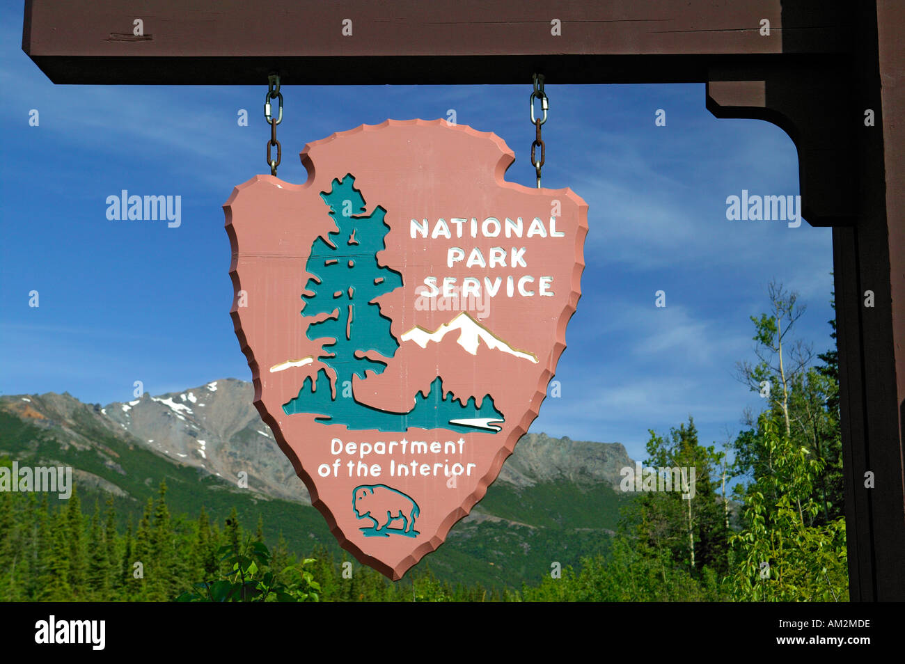 Il Parco Nazionale di segno di servizio al Parco Nazionale di Denali Alaska Foto Stock