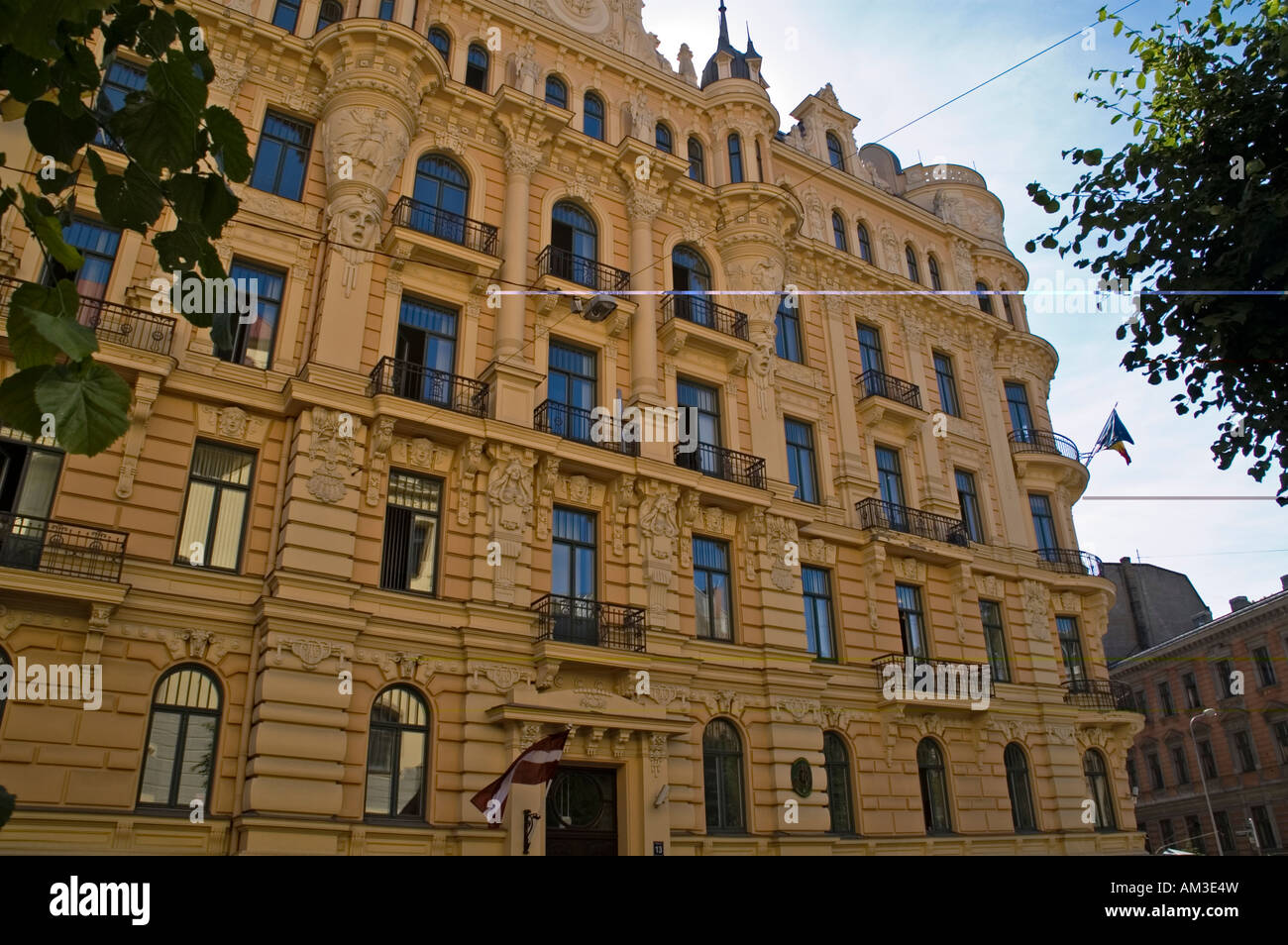 Riga ben noto per la sua magnifica art nouveau fassades è Riga, Lettonia, Paesi Baltici Foto Stock