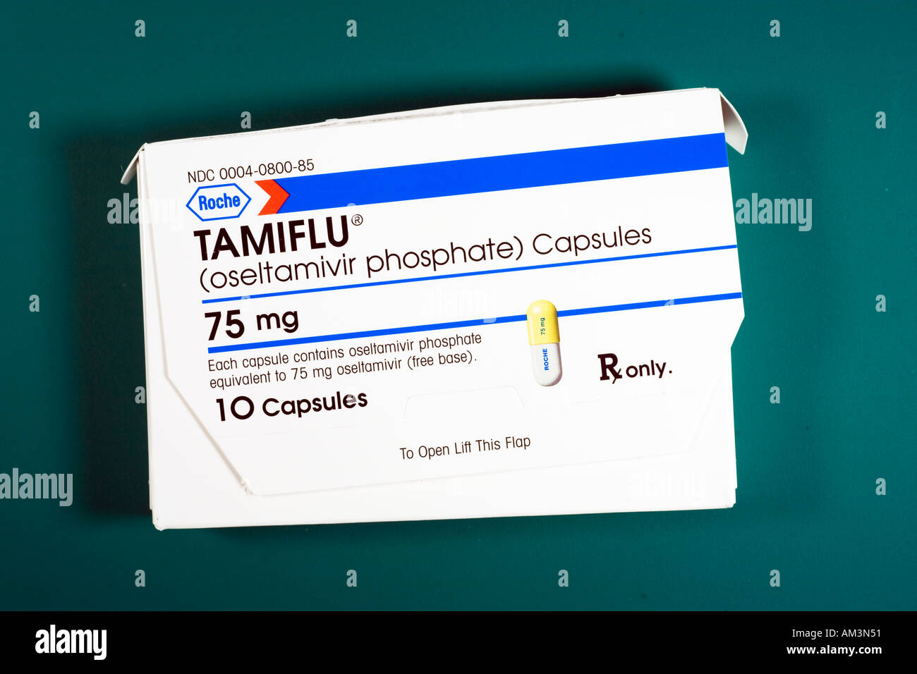 TAMIFLU 75 MG Gelcaps oseltamivir fosfato capsule da Roche Laboratories usato per trattare i sintomi causati dal virus influenzale Foto Stock