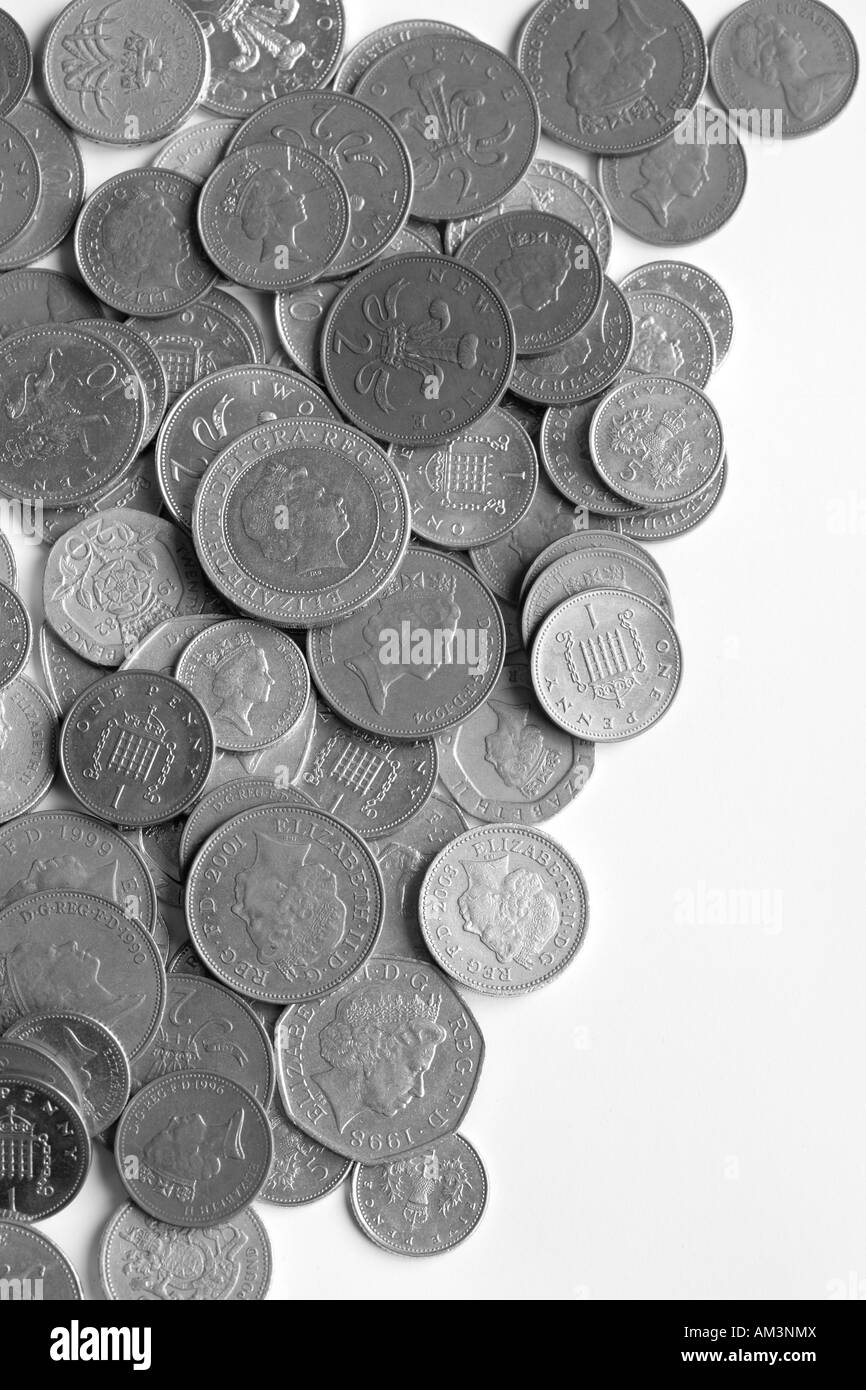 Tutte le attuali monete del Regno Unito. Foto Stock