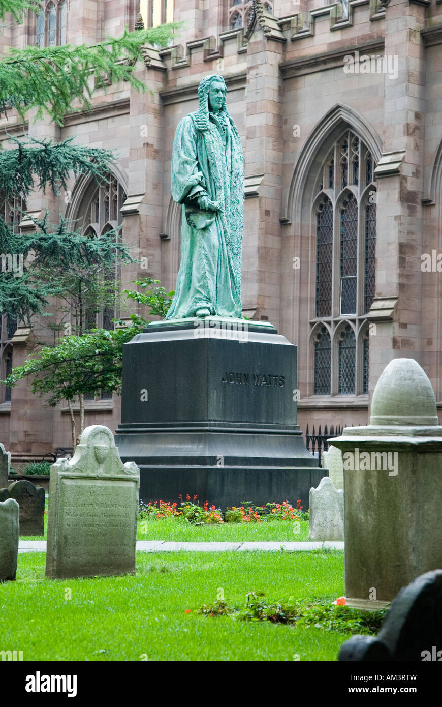 Statua di John Watts nella chiesa della Santa Trinità cantiere nei pressi di Wall Street Manhattan New York City Foto Stock