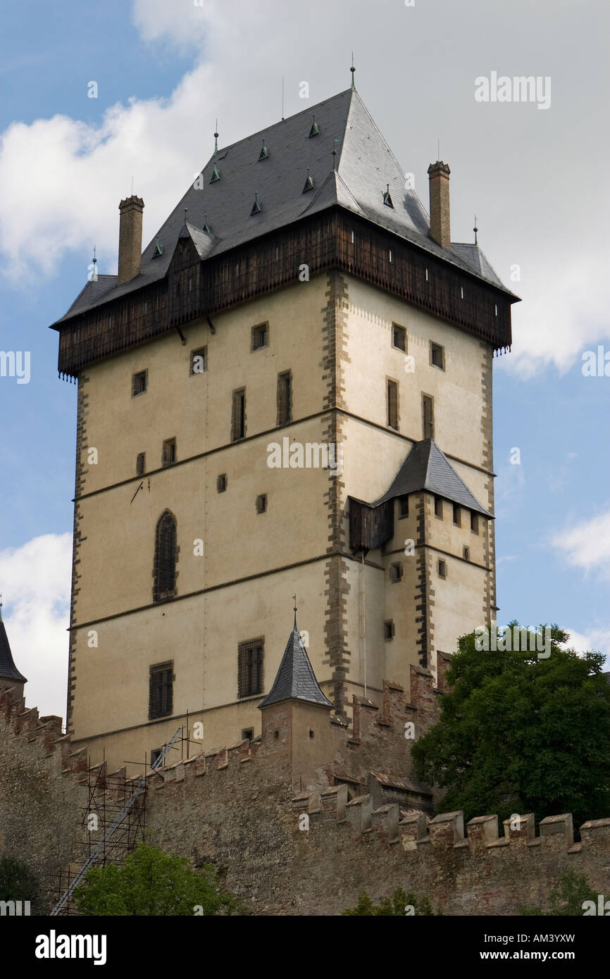 Torre di castello in castello di Karlstein Foto Stock