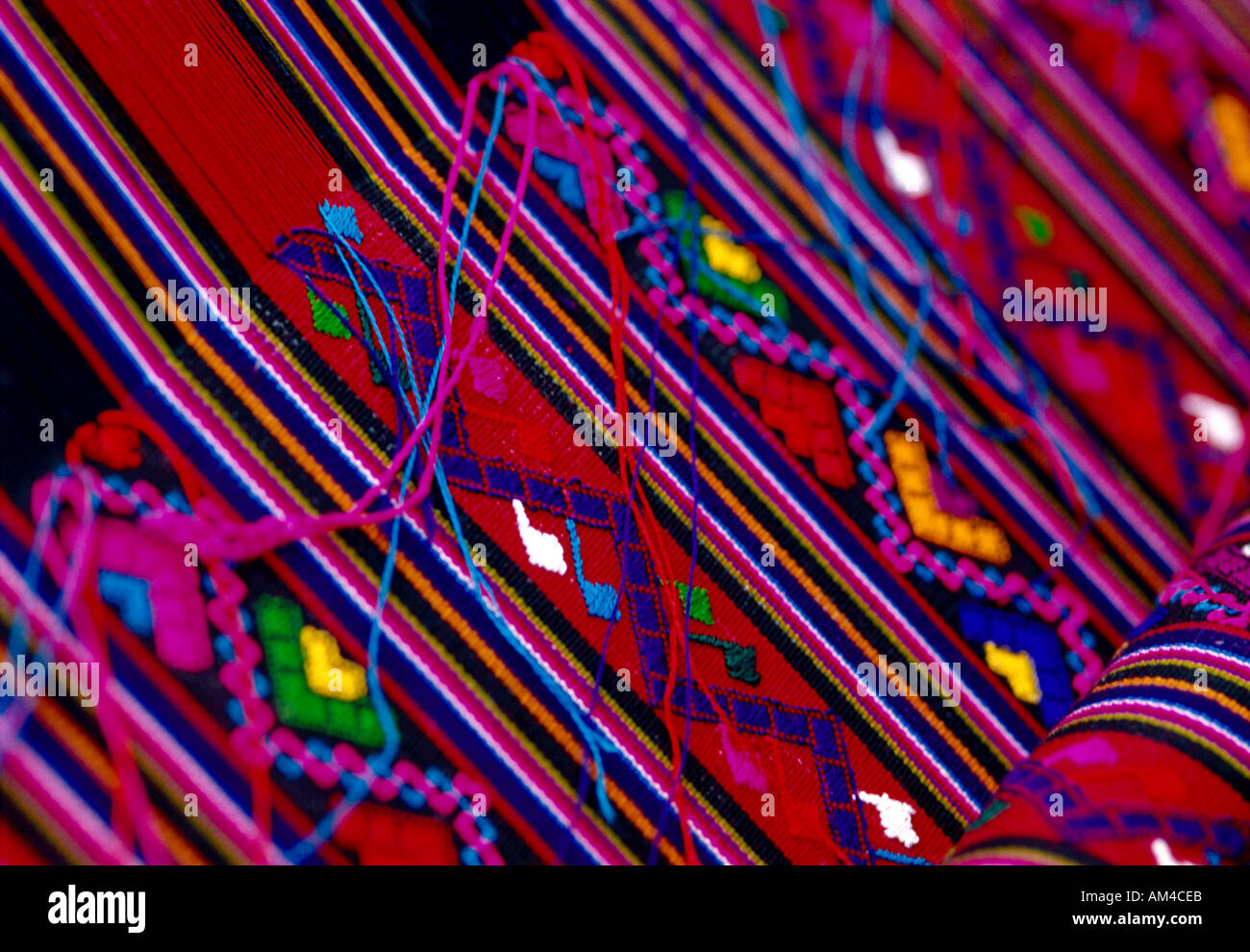 In prossimità di un tessuto Bhutanese tessuta su un telaio dorsalino Foto Stock