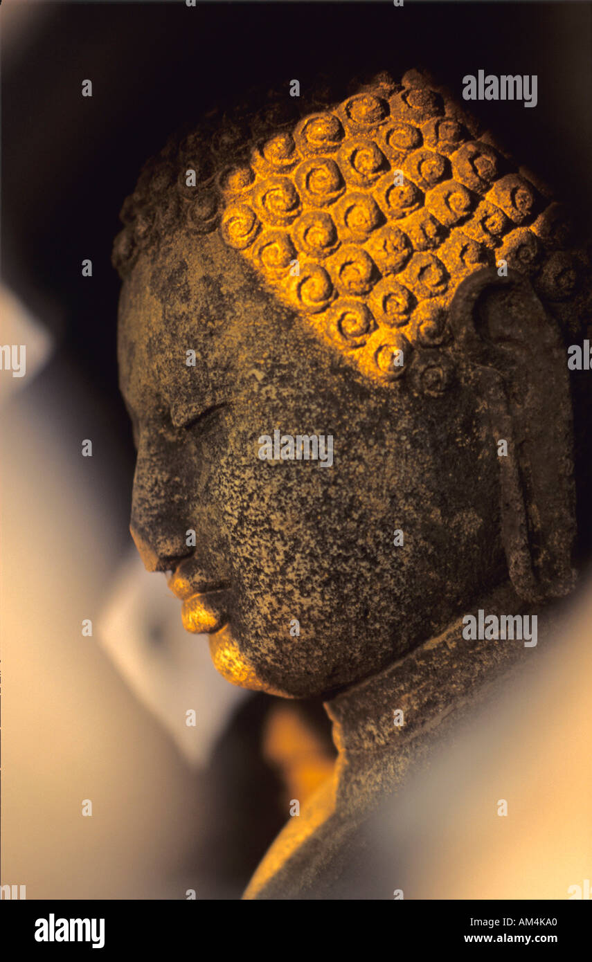 La scultura del Buddha, il Borobudur, Giacarta - close up Foto Stock