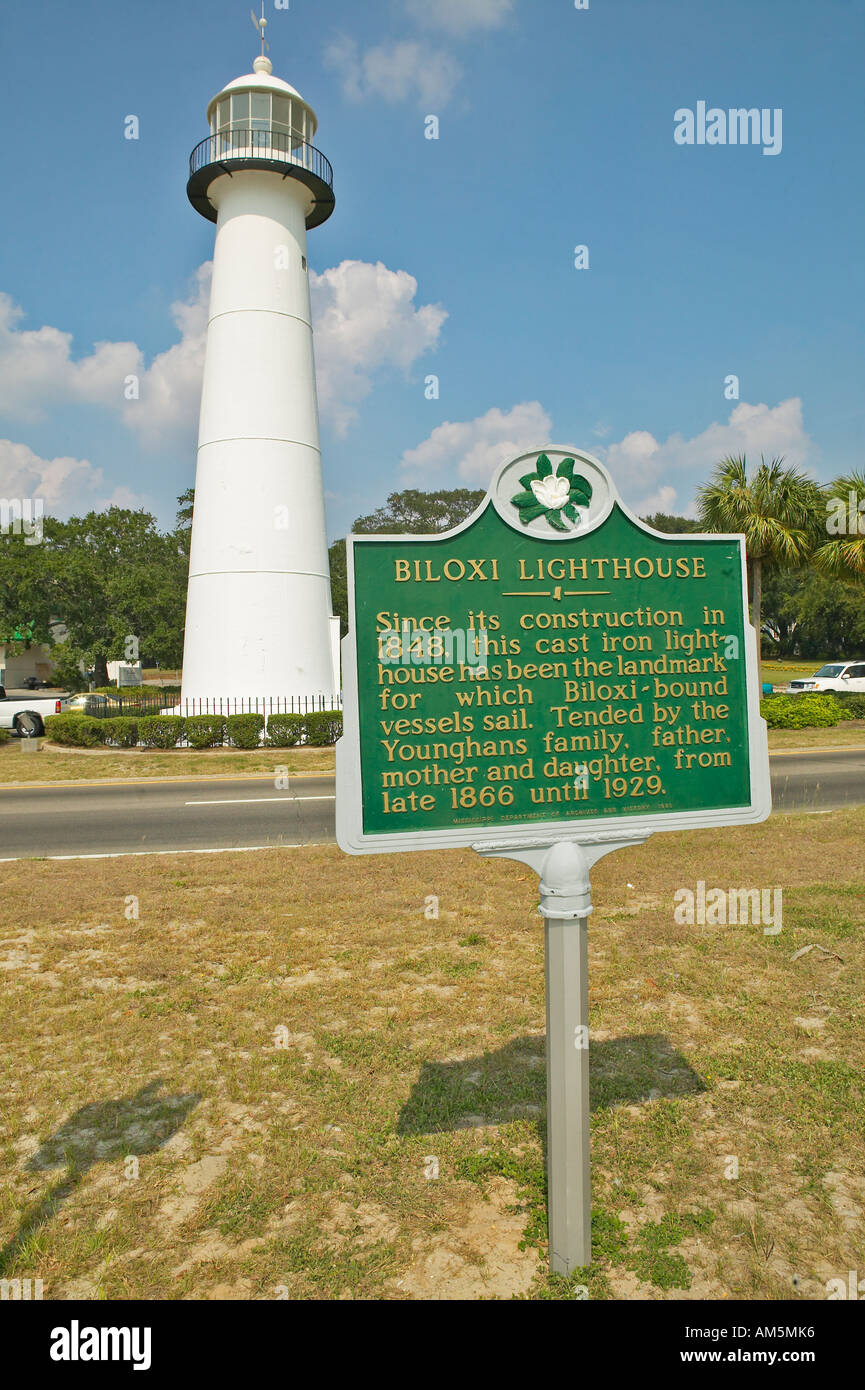 Biloxi Lighthouse e informazioni accedi Biloxi MS Foto Stock
