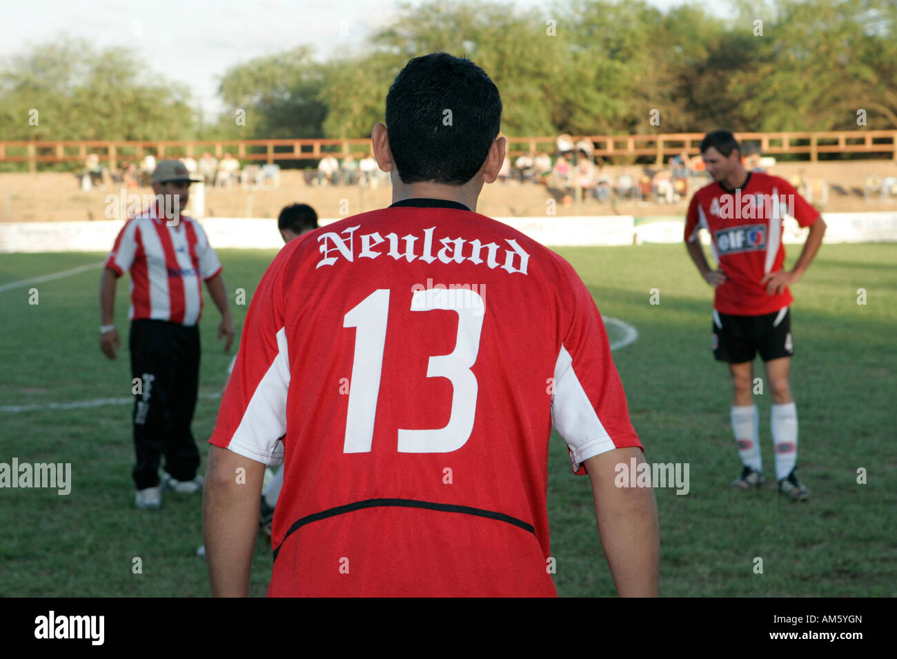 Neuland Mennonita Team calcio, football giocatori, Loma Plata, Chaco, Paraguay, Sud America Foto Stock