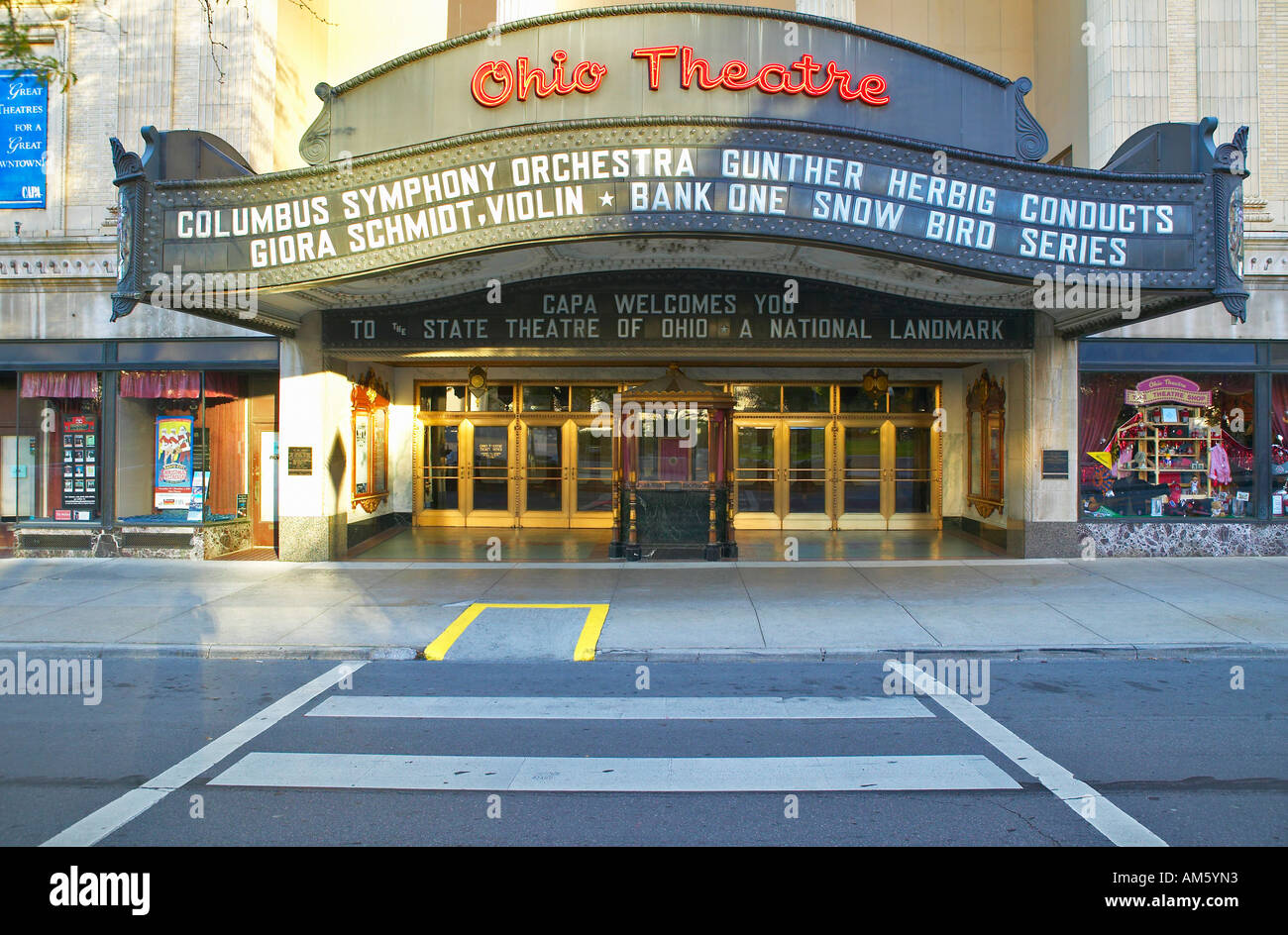 Ohio Theatre Marquee theatre segno pubblicità Columbus Symphony Orchestra nel centro di Columbus OH Foto Stock