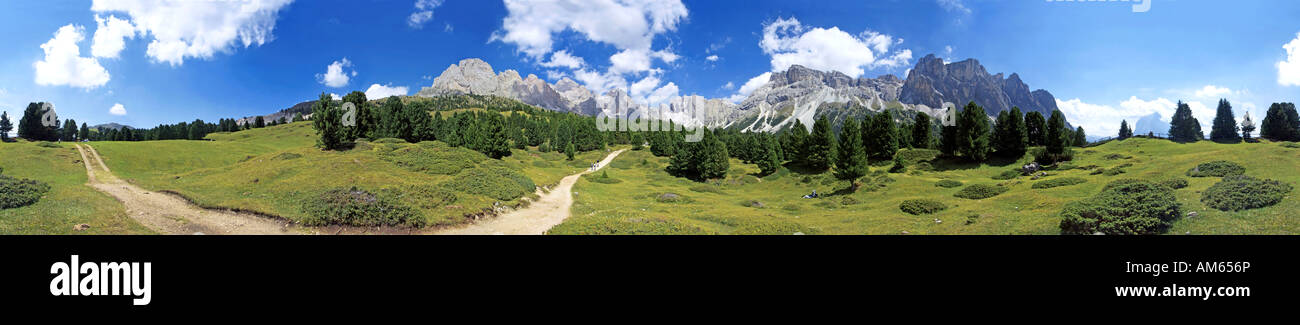 Panorama 360° Seceda, Gherdeina Valley, Italia Foto Stock