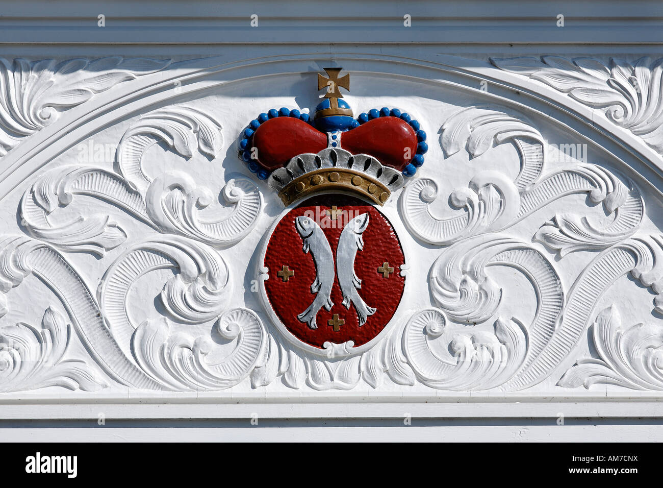 Stemma scolpito del principe Salm, castello ormeggiato Anholt, Isselburg, Westpahlia, NRW, Germania Foto Stock