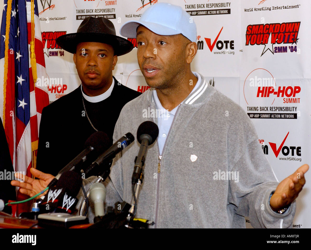 Russell Simmons Presidente dell' Hip Hop Summit Action Network parla nel corso di una conferenza stampa che ha annunciato una partnership di Hip Ho Foto Stock