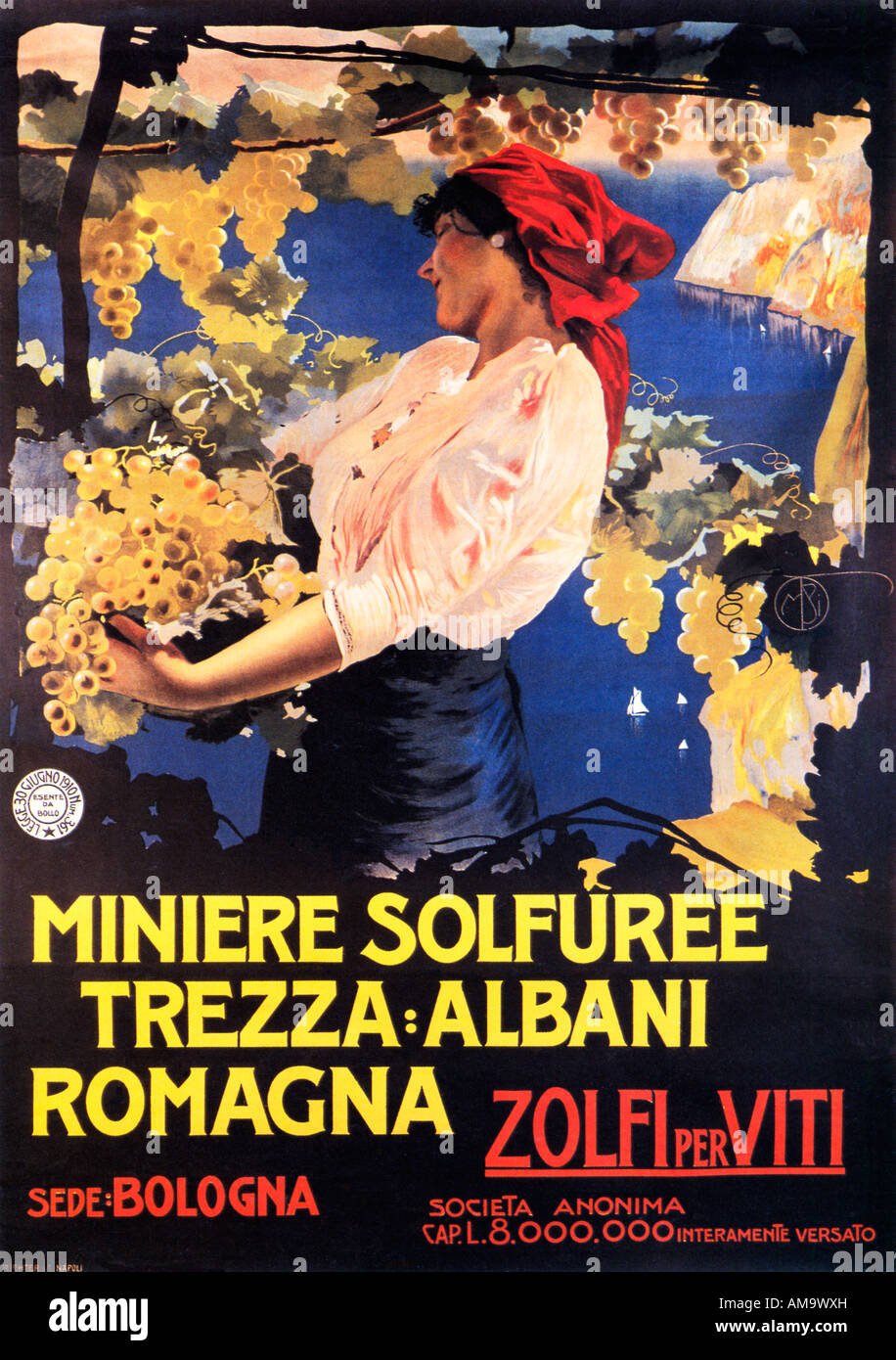Minere Solfuree Trezza 1910 Liberty Italiano Poster Per Lo Zolfo Usato Come Fungicida Nel Vigneto Foto Stock Alamy