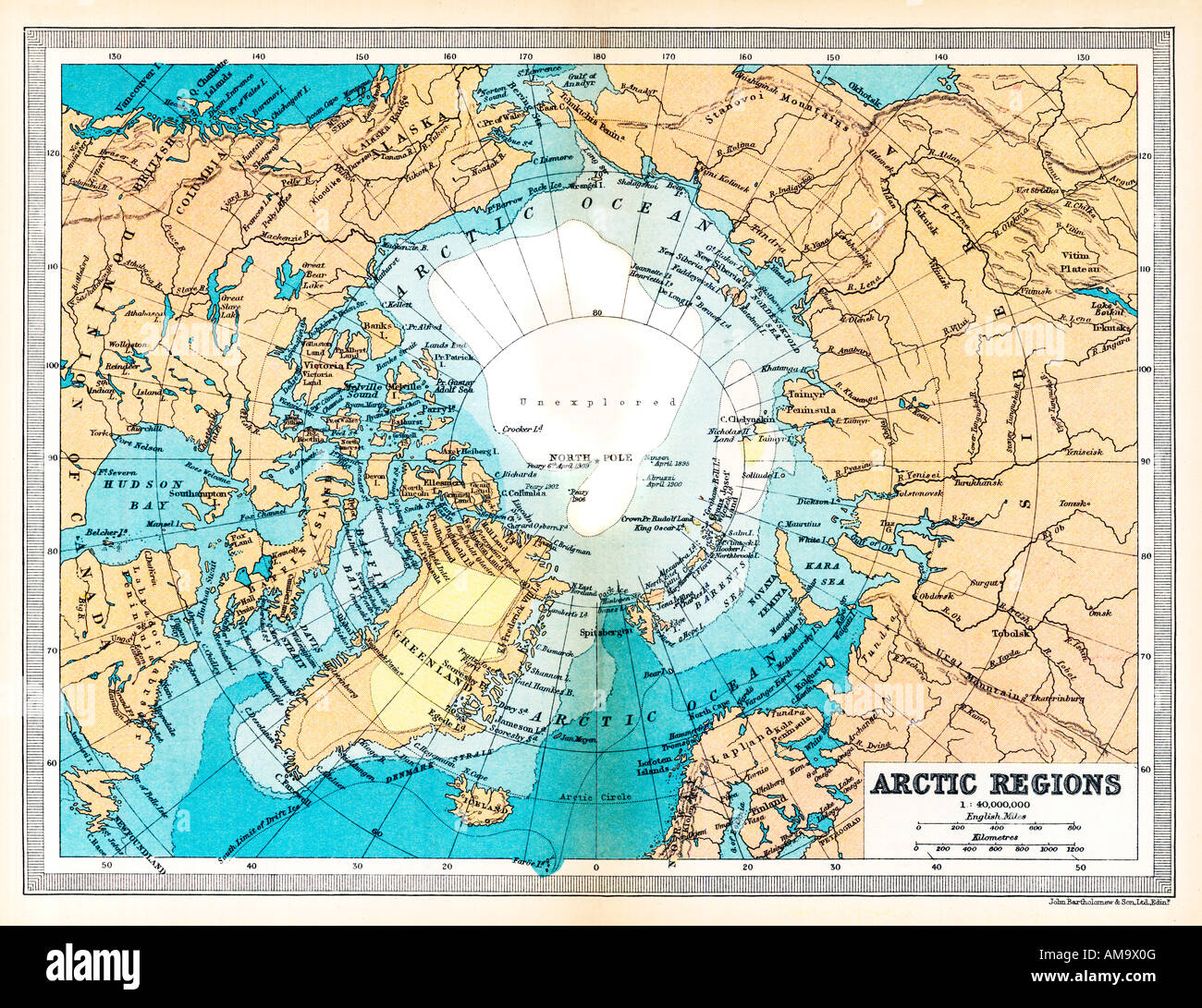 L'Artico 1922 Mappa del Polo Nord e la zona circostante Foto stock - Alamy