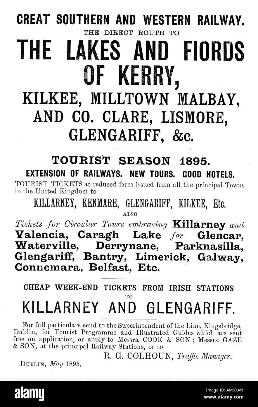 Laghi fiordi di Kerry 1895 annuncio pubblicitario per il grande sud e ovest della stazione ferroviaria di Irlanda come un itinerario turistico Foto Stock