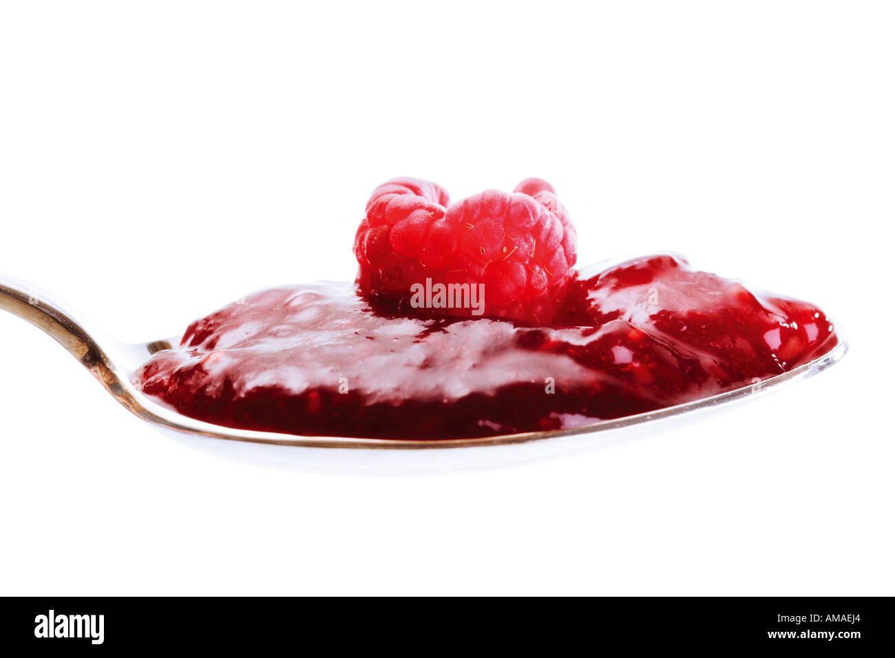 Confettura di lamponi e lampone in cucchiaio, close-up Foto Stock