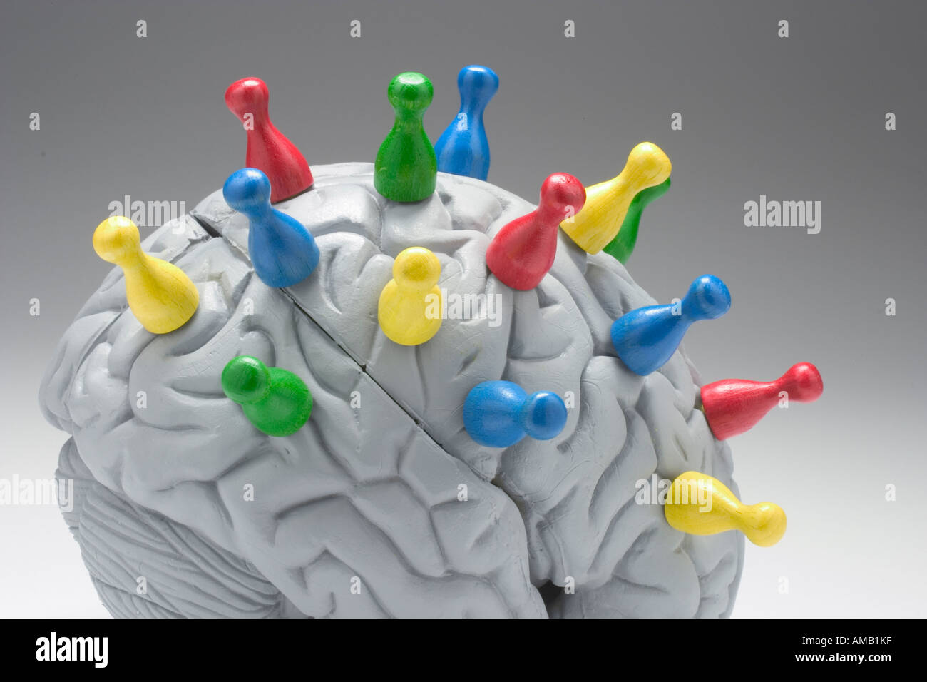 Cervello umano con pioli di gioco Foto Stock