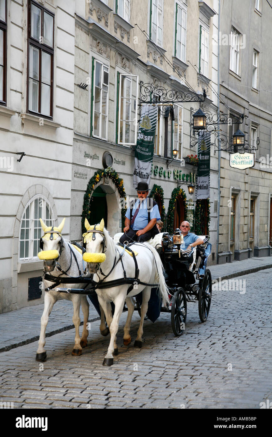 Agosto 2008 - carrozze trainate da cavalli Vienna Austria Foto Stock