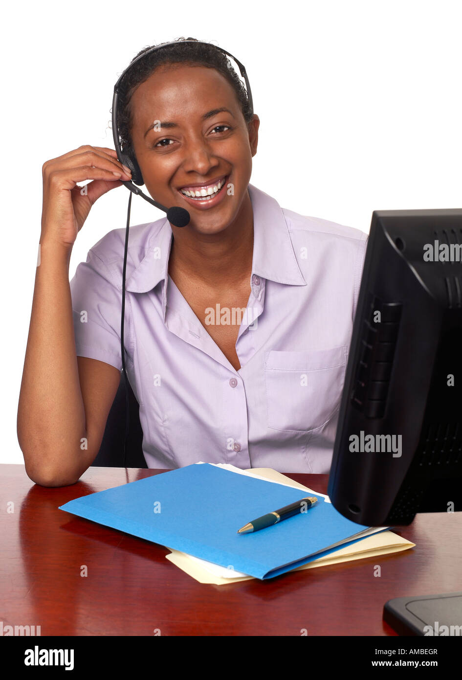 Americano africano operatore femmina Foto Stock