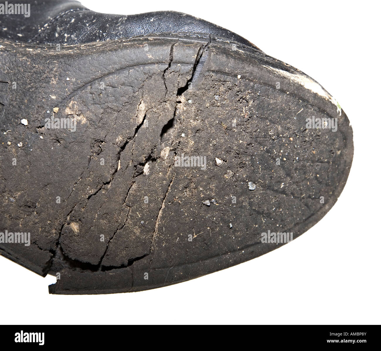 Suola di scarpa in materiale composito del materiale di gomma che si è disintegrato e split dovuti all'età Foto Stock