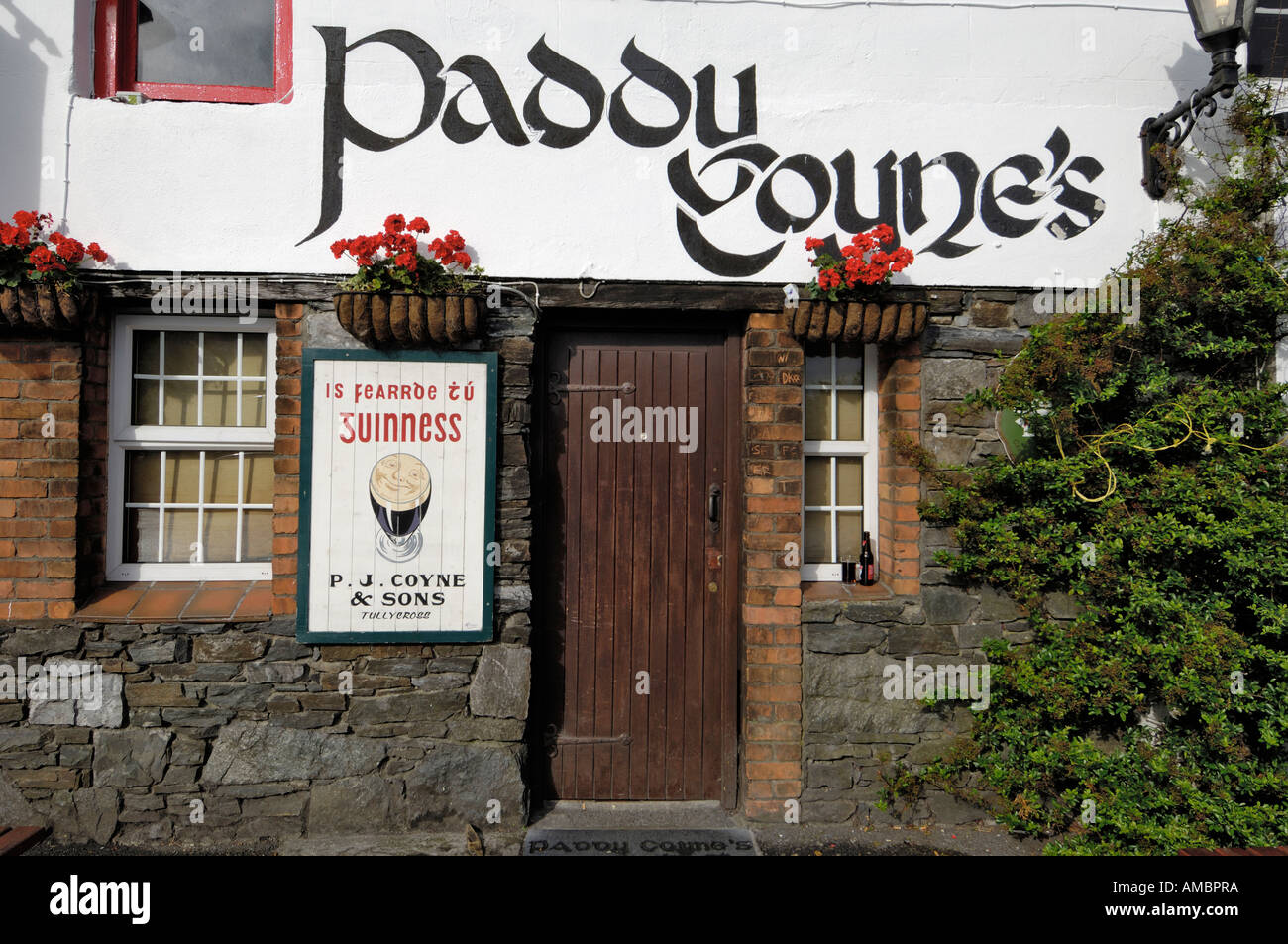 Tipico pub in lingua irlandese Gaeltacht area, Tully Cross, Connemara, nella contea di Galway, Irlanda Foto Stock